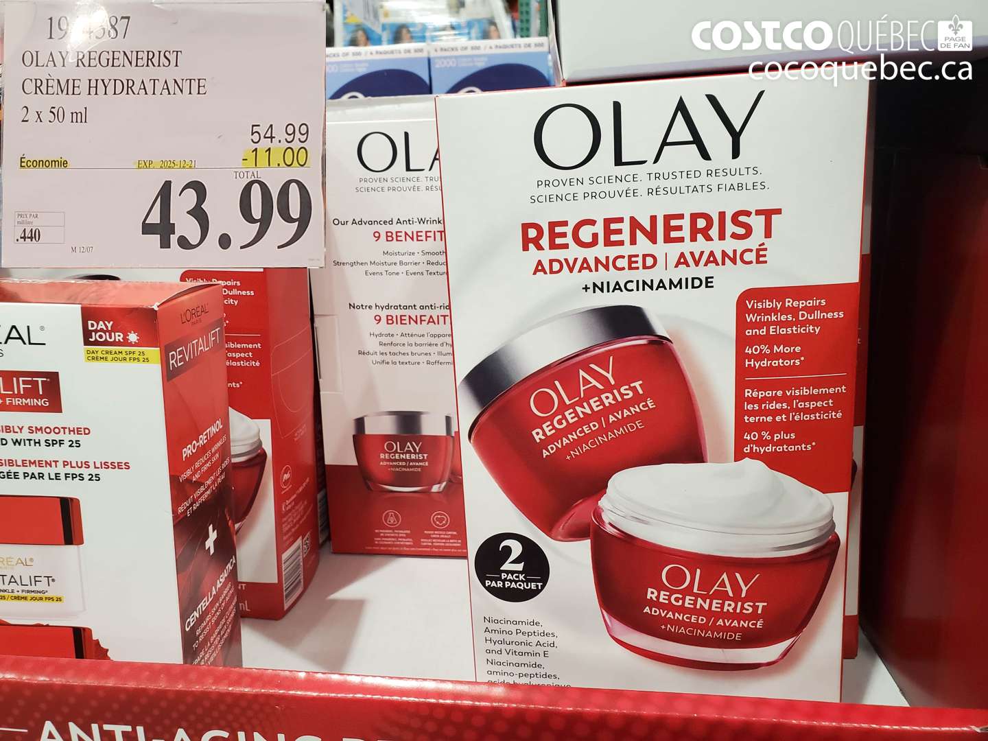 1944387 OLAY-REGENERIST CRÈME HYDRATANTE 2 x 50 ml (EXPIRES ON 2025-12-21) $43.99