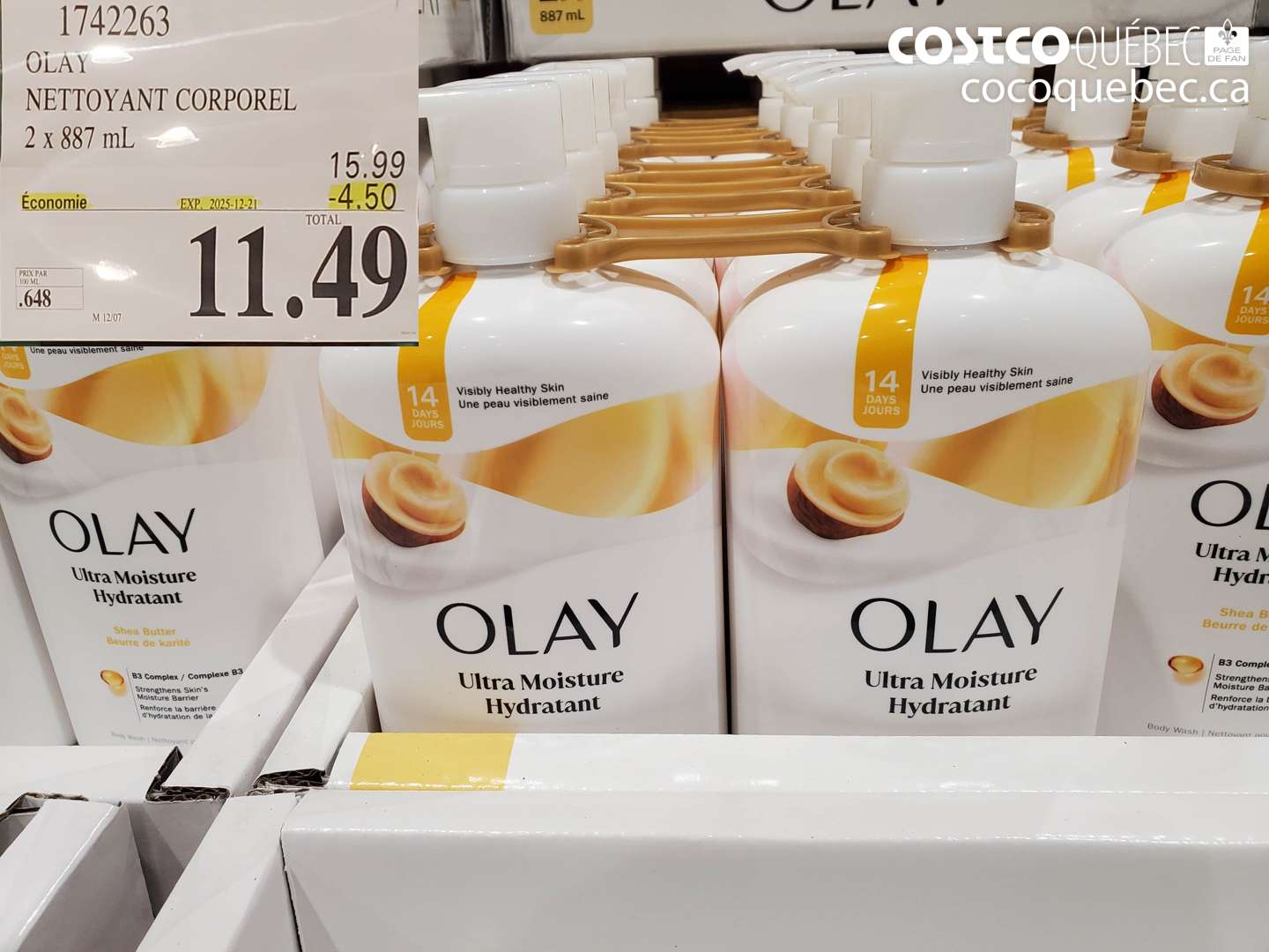 1742263 OLAY NETTOYANT CORPOREL 2 x 887 mL ($4.50 INSTANT SAVINGS EXPIRES ON 2025-12-21) $11.49