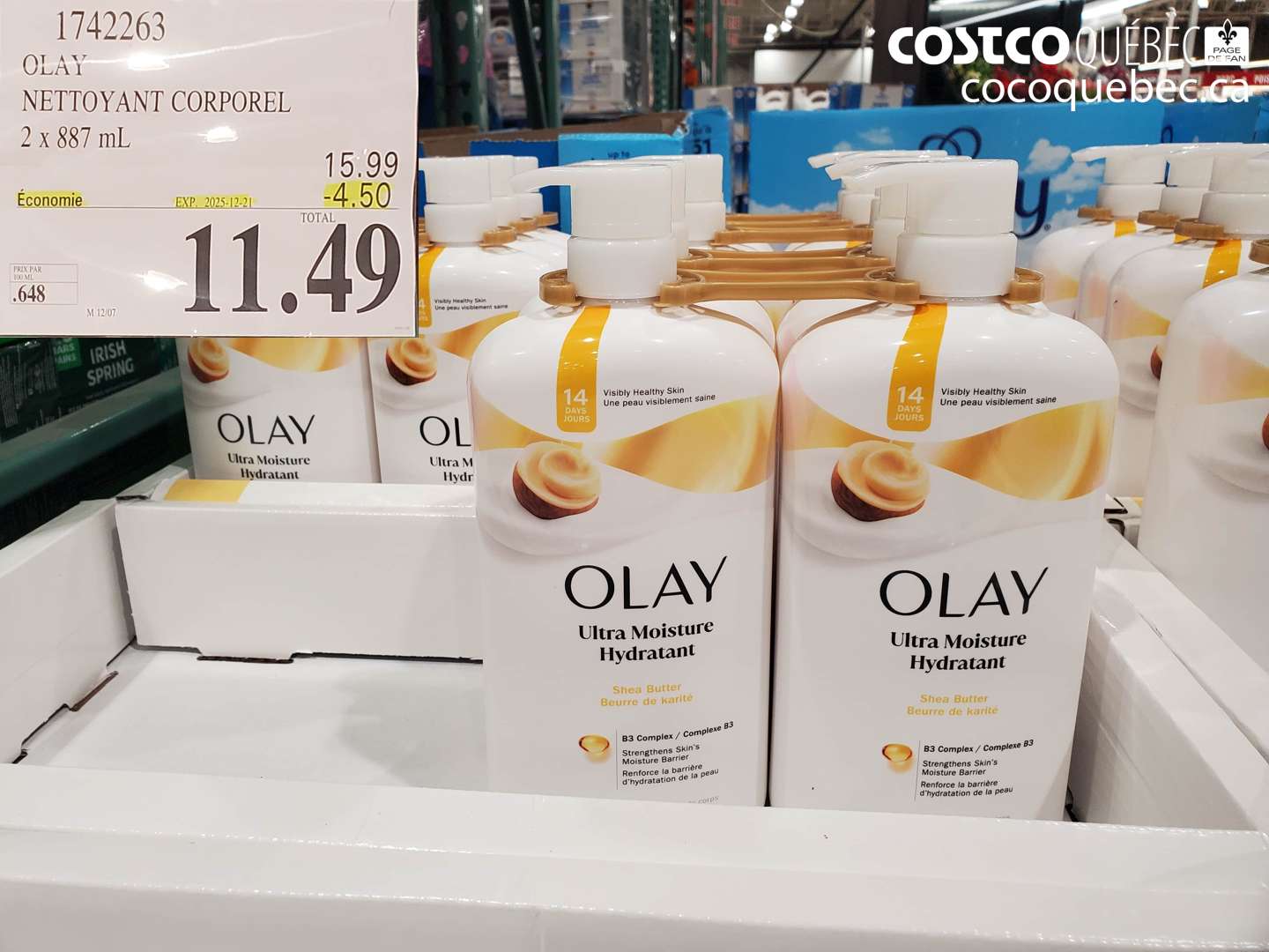 1742263 OLAY NETTOYANT CORPOREL 2 x 887 mL ($4.50 INSTANT SAVINGS EXPIRES ON 2025-12-21) $11.49