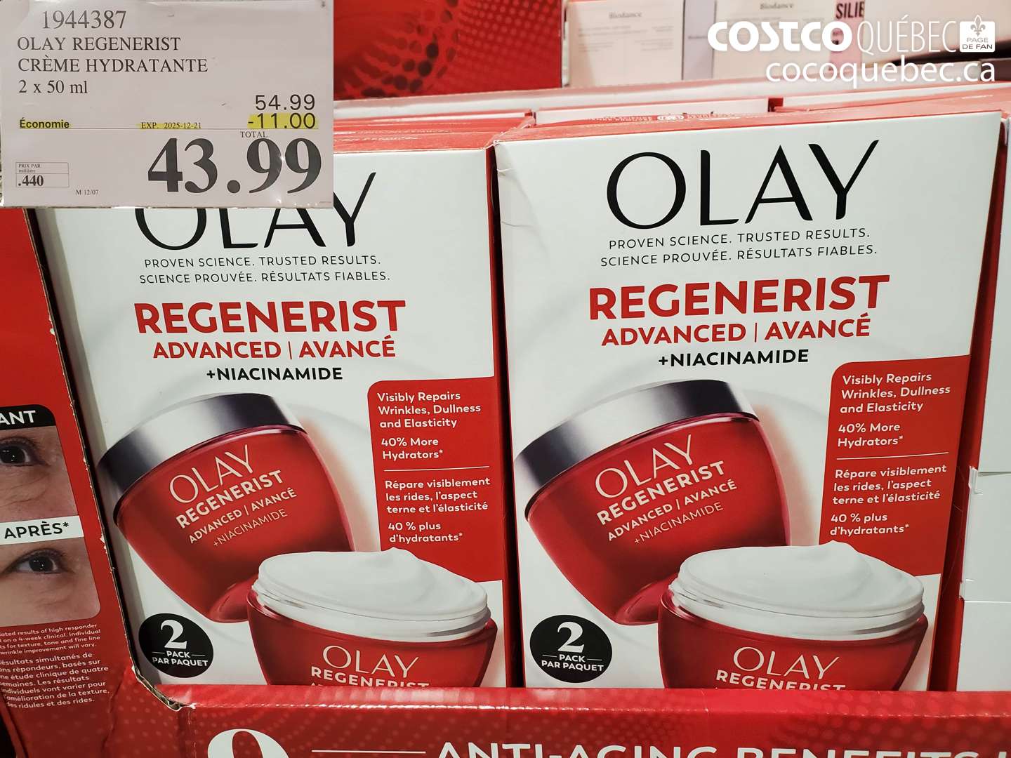 1944387 OLAY REGENERIST CRÈME HYDRATANTE 2 x 50 ml ($11.00 INSTANT SAVINGS EXPIRES ON 2025-12-21) $43.99
