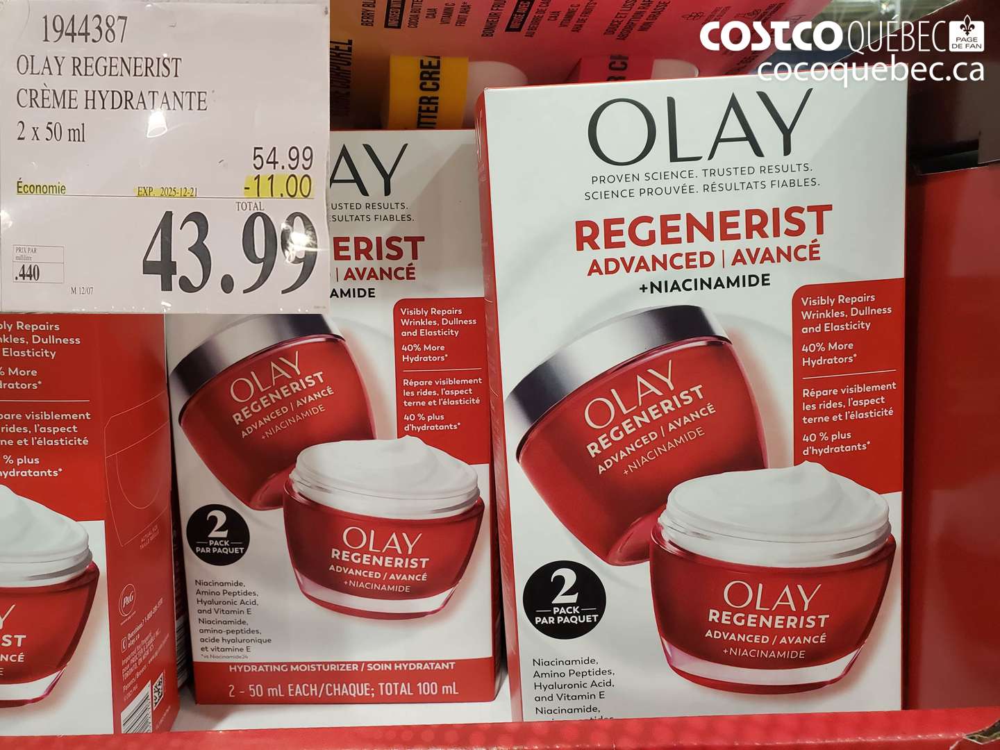 1944387 OLAY REGENERIST CRÈME HYDRATANTE 2 x 50 ml ($11.00 INSTANT SAVINGS EXPIRES ON 2025-12-21) $43.99
