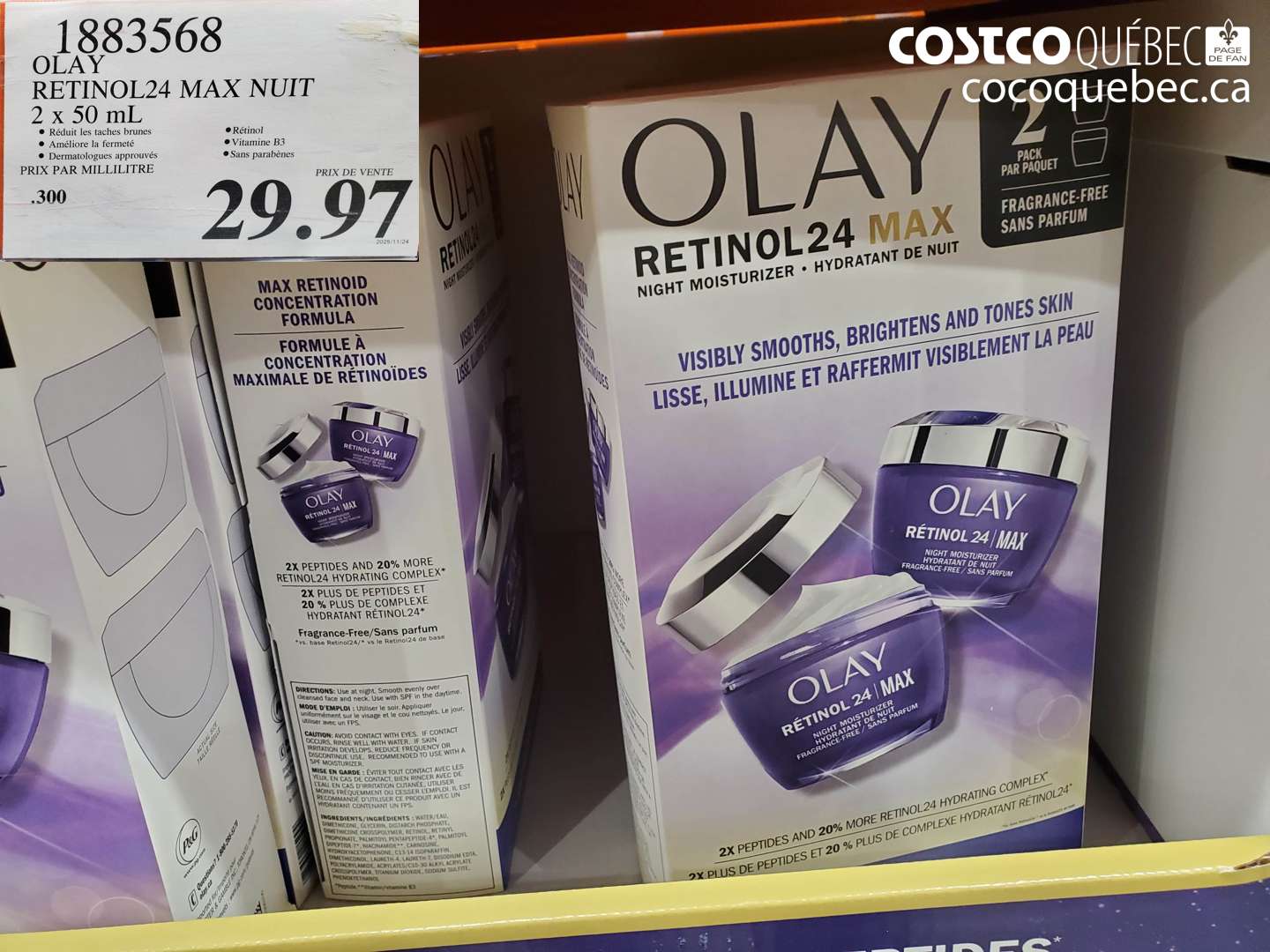 1883568 OLAY RETINOL24 MAX NUIT 2 X 50ML $29.97