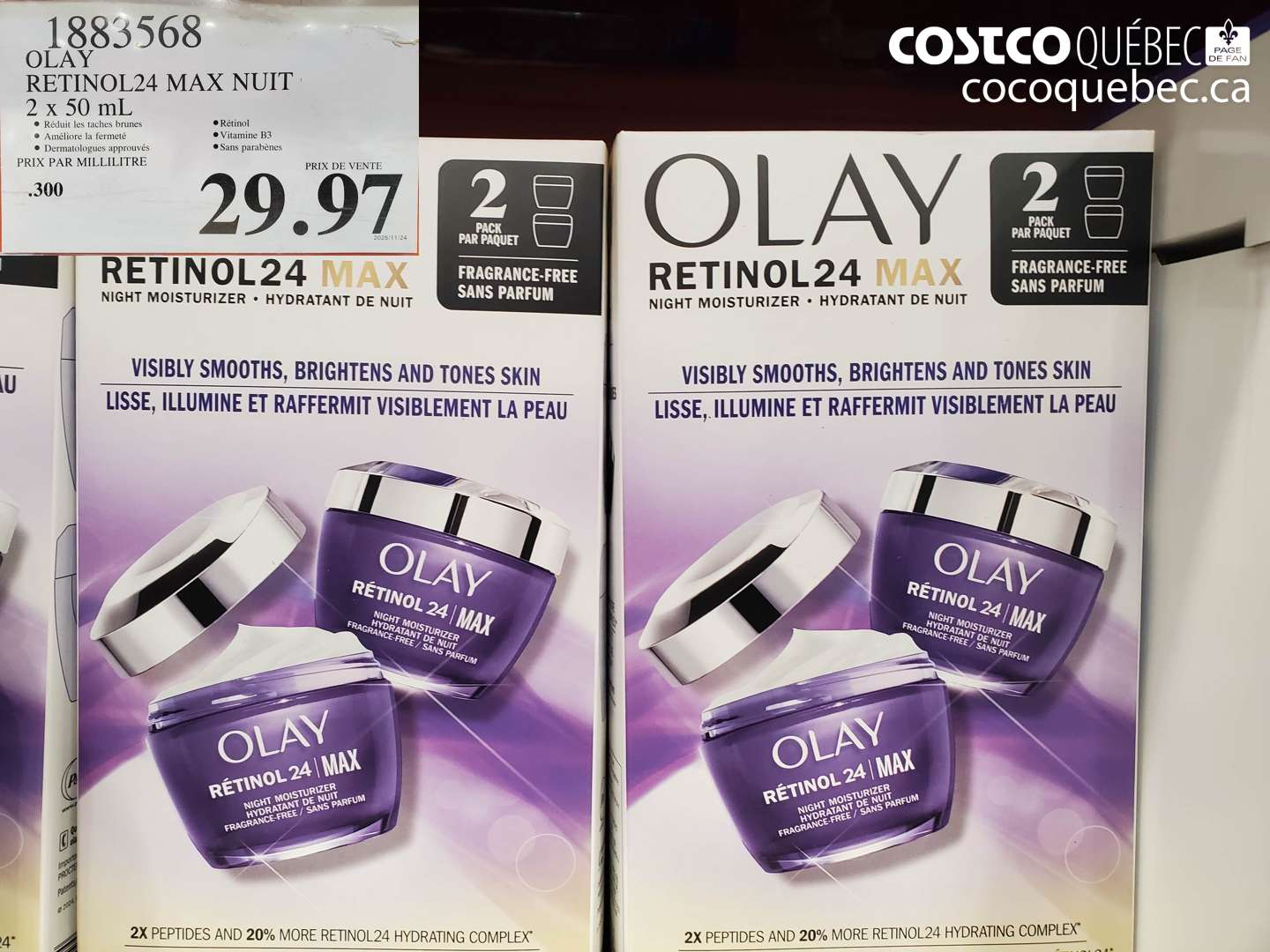 1883568 OLAY RETINOL24 MAX NUIT 2 x 50 mL $29.97