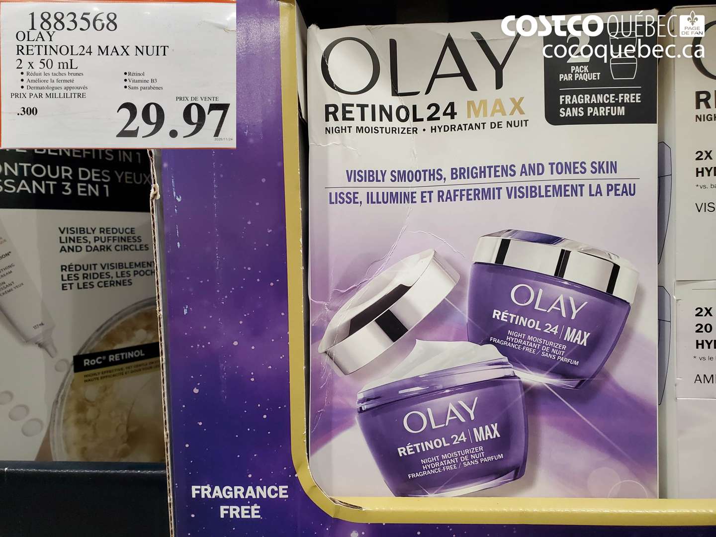 1883568 OLAY RETINOL24 MAX NUIT 2 x 50 mL $29.97