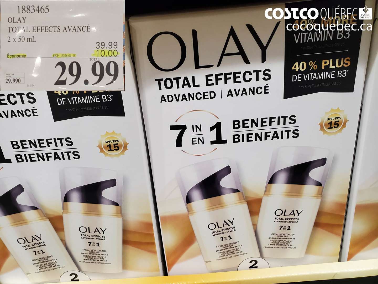 1883465 OLAY TOTAL EFFECTS AVANCÉ 2 x 50 mL ($10.00 INSTANT SAVINGS EXPIRES ON 2026-01-18) $29.99