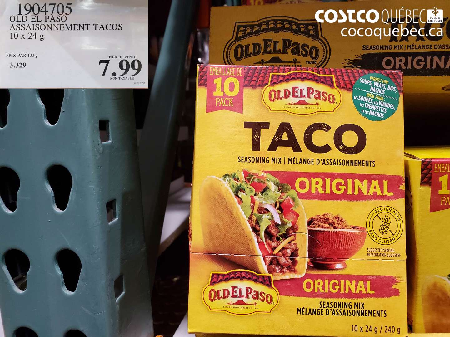 1904705 OLD EL PASO ASSAISONNEMENT TACOS 10 x 24 g $7.99