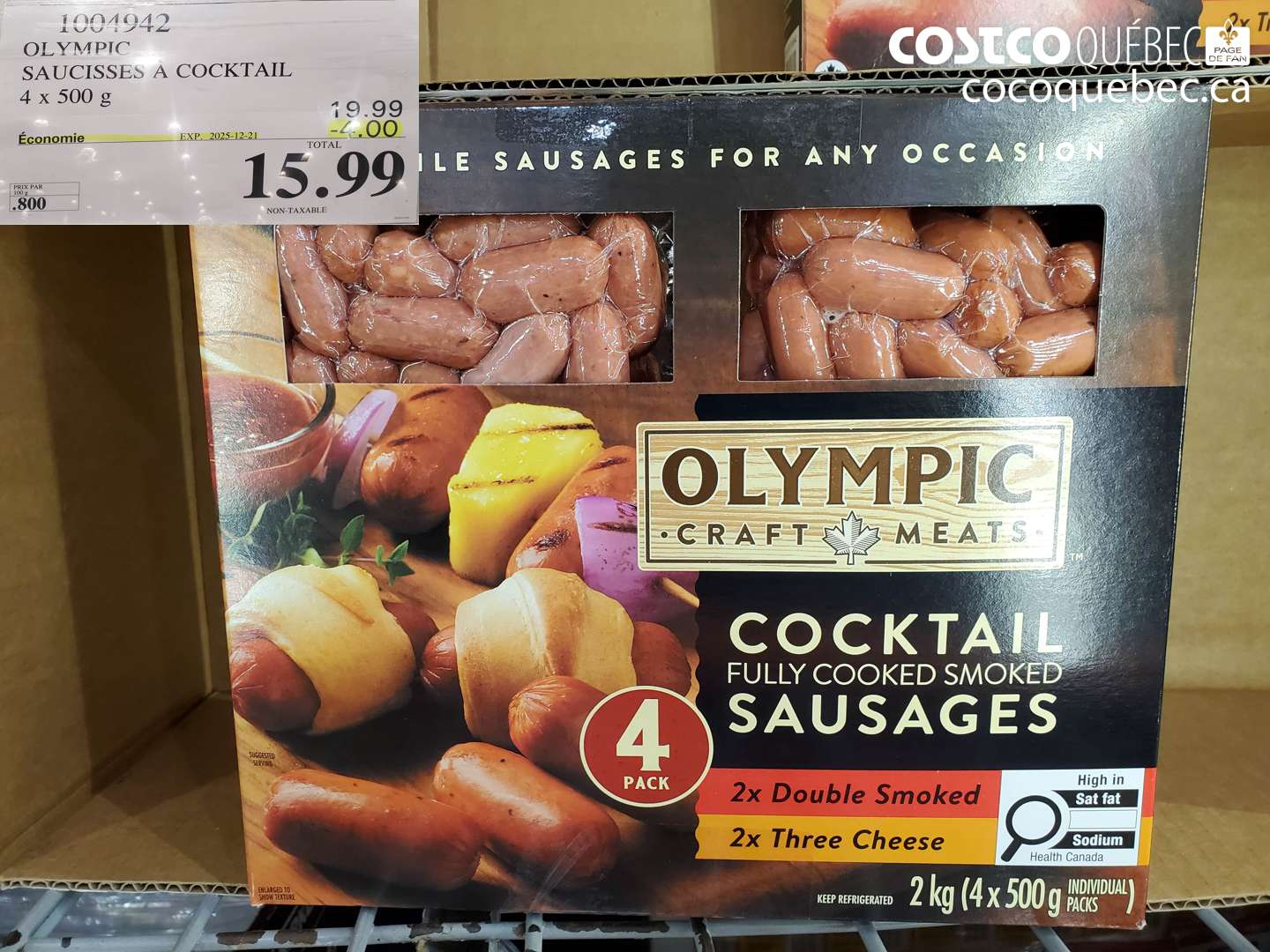 1004942 OLYMPIC SAUCISSES A COCKTAIL 4 x 500 g (EXPIRES ON 2025-12-21) $15.99