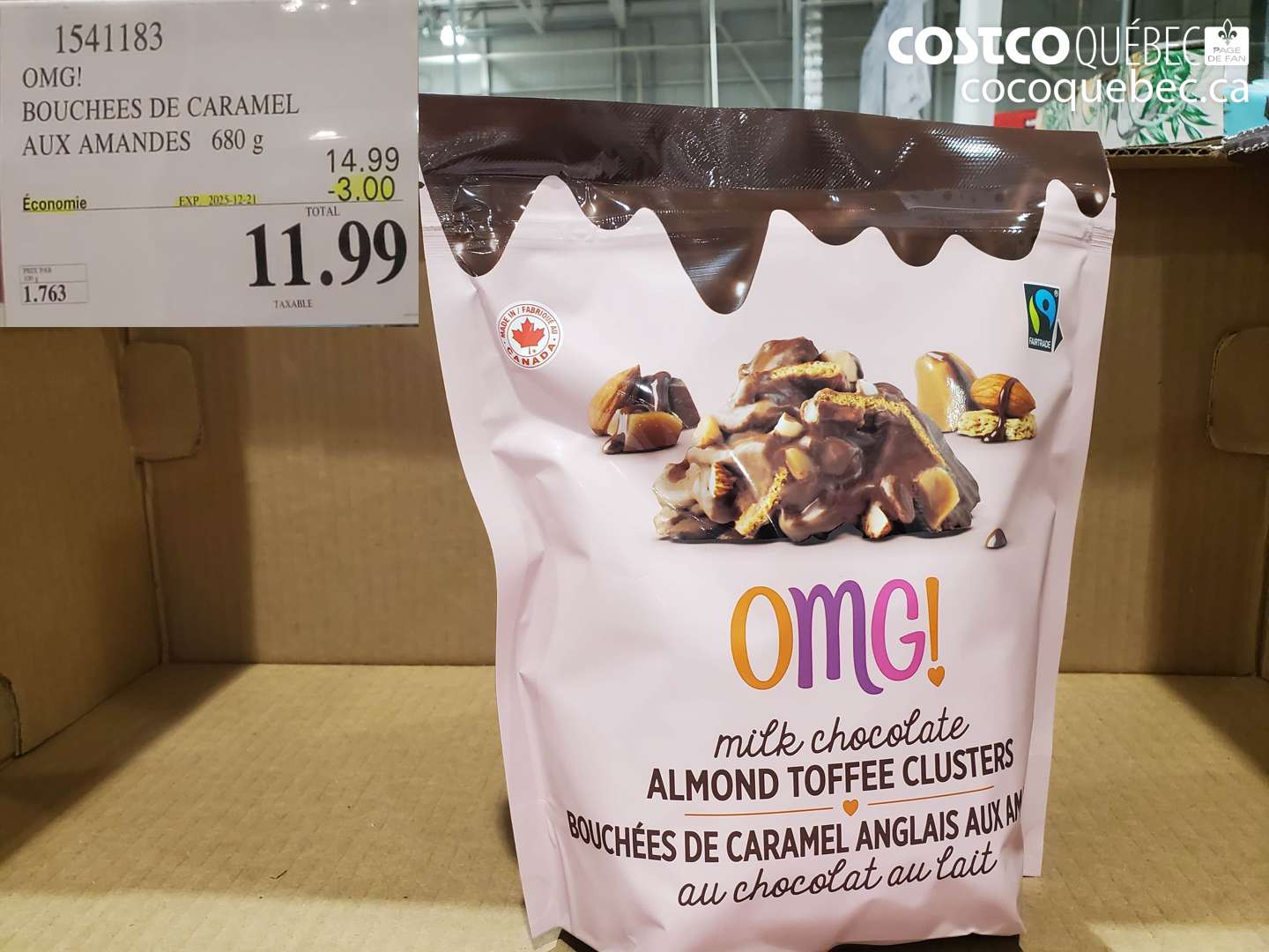 1541183 OMG! BOUCHES DE CARAMEL AUX AMANDES 680 g ($3.00 INSTANT SAVINGS EXPIRES ON 2025-12-21) $11.99