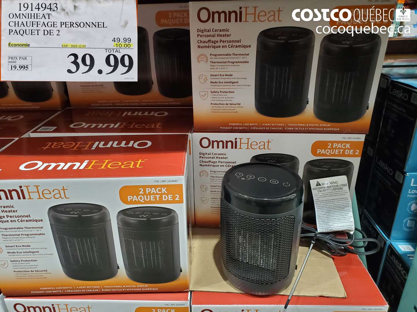 1914943 OMNIHEAT CHAUFFAGE PERSONNEL PAQUET DE 2  ($10.00 INSTANT SAVINGS EXPIRES ON 2025-12-03) $39.99