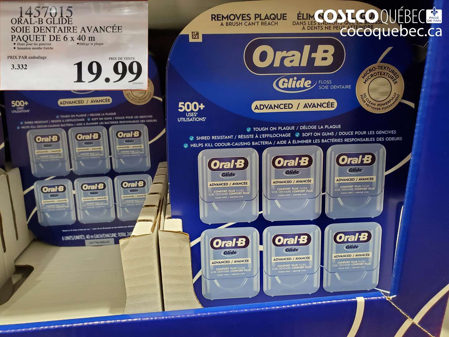 1457015 ORAL-B GLIDE SOIE DENTAIRE AVANCÉE PAQUET DE 6 x 40 m $19.99