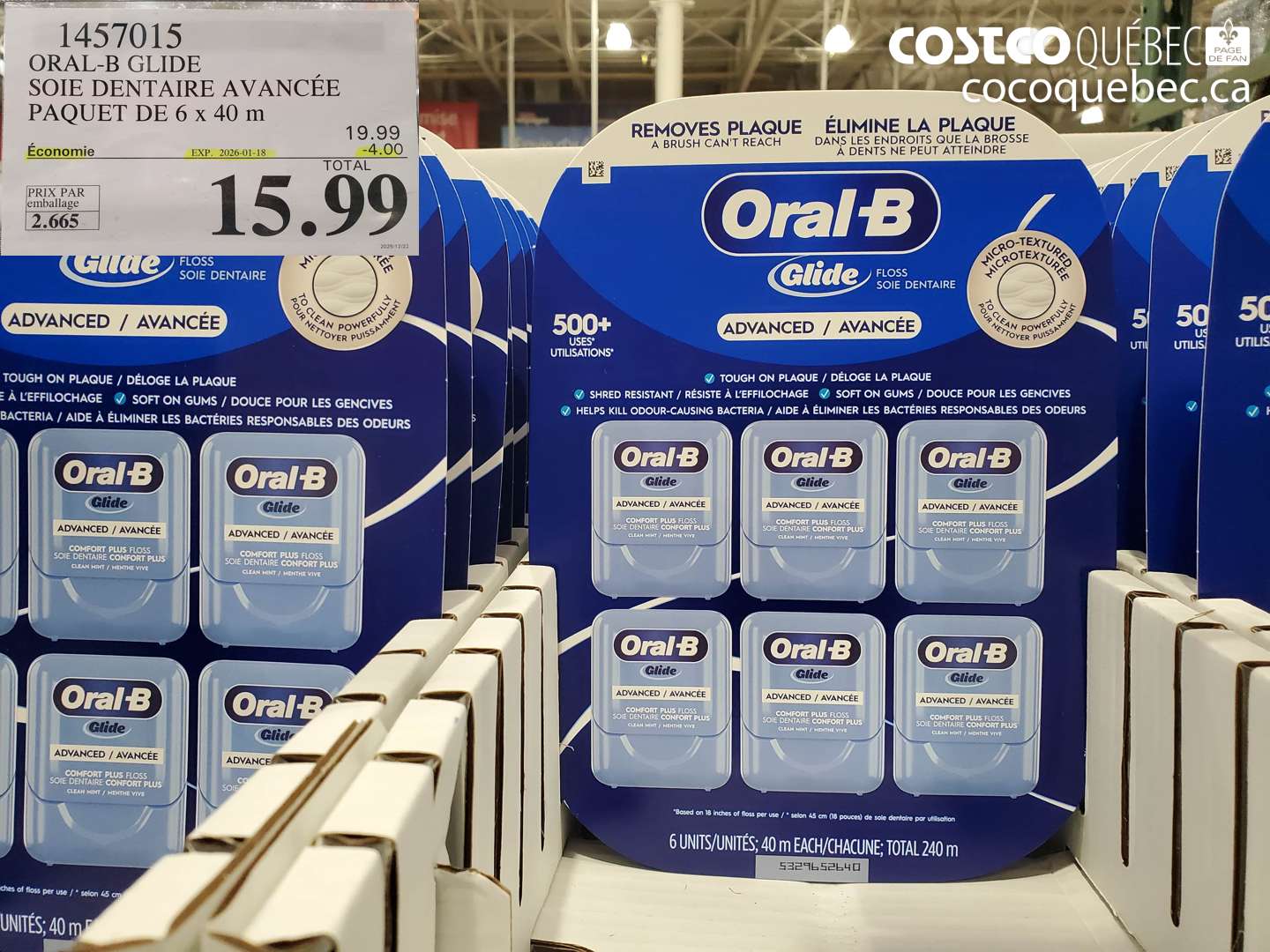 1457015 ORAL-B GLIDE SOIE DENTAIRE AVANCÉE PAQUET DE 6 x 40 m ($4.00 INSTANT SAVINGS EXPIRES ON 2026-01-18) $15.99