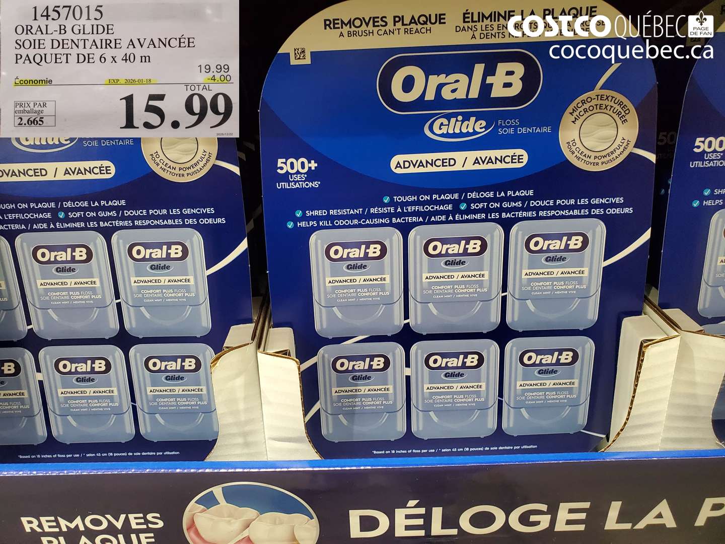 1457015 ORAL-B GLIDE SOIE DENTAIRE AVANCÉE PAQUET DE 6 x 40 m ($4.00 INSTANT SAVINGS EXPIRES ON 2026-01-18) $15.99