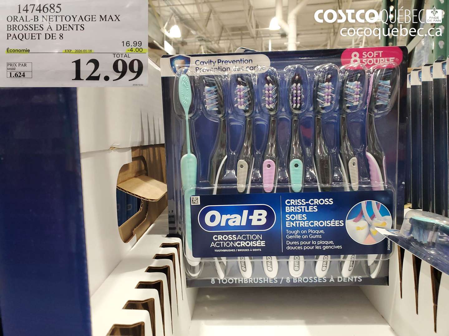1474685 ORAL-B NETTOYAGE MAX BROSSes A DENTS PAQUET DE 8 ($4.00 INSTANT SAVINGS EXPIRES ON 2026-01-18) $12.99