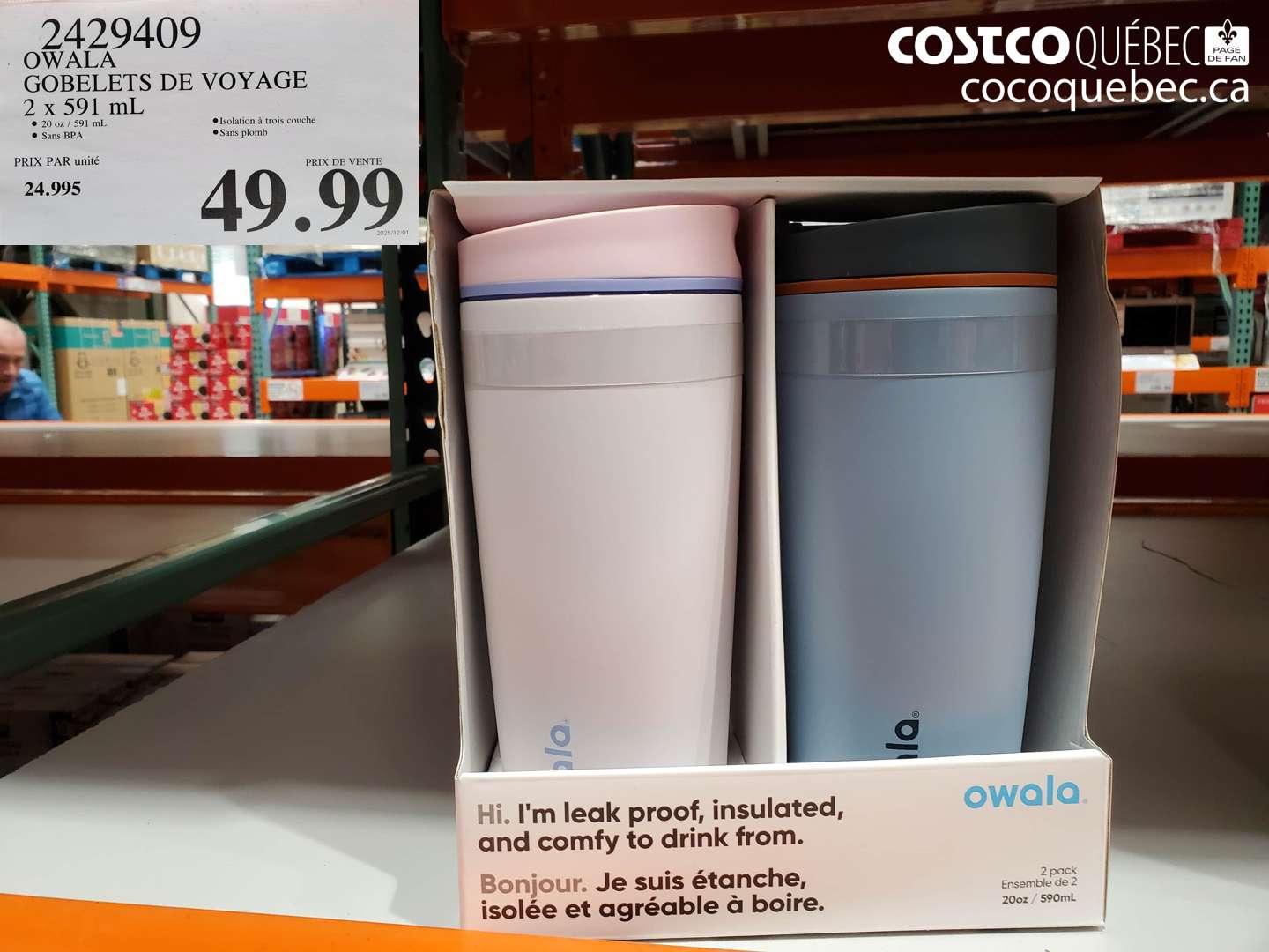 2429409 OWALA GOBELETS DE VOYAGE 2 x 591 mL $49.99