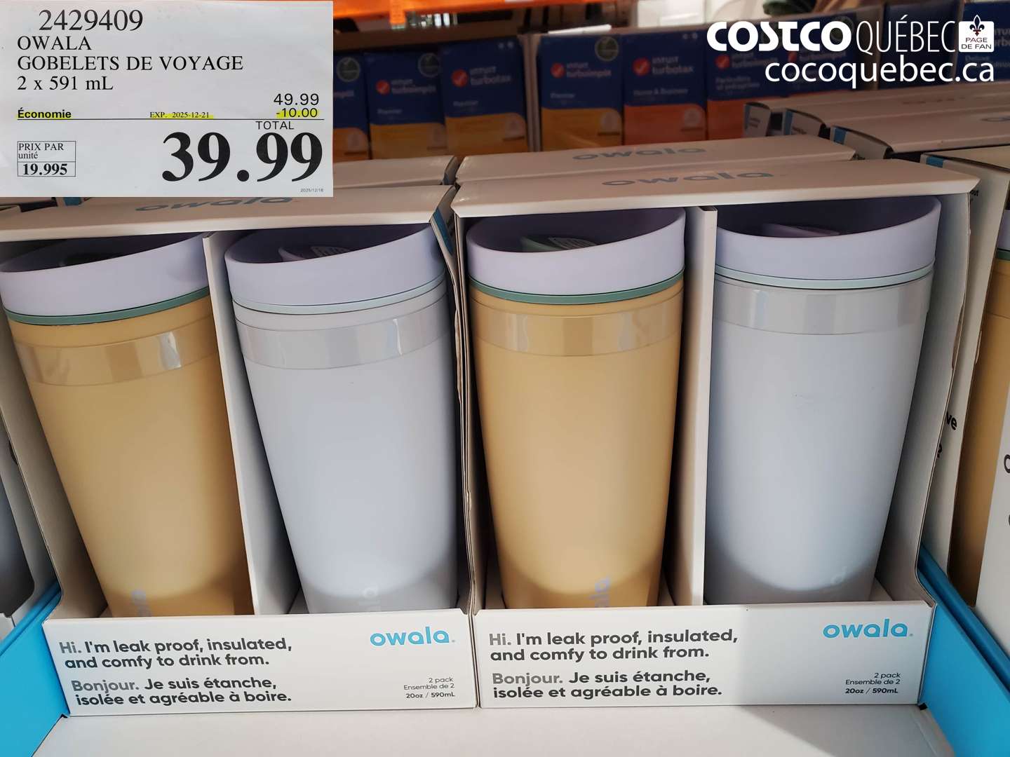 2429409 OWALA GOBELETS DE VOYAGE 2 x 591 ml ($10.00 INSTANT SAVINGS EXPIRES ON 2025-12-21) $39.99