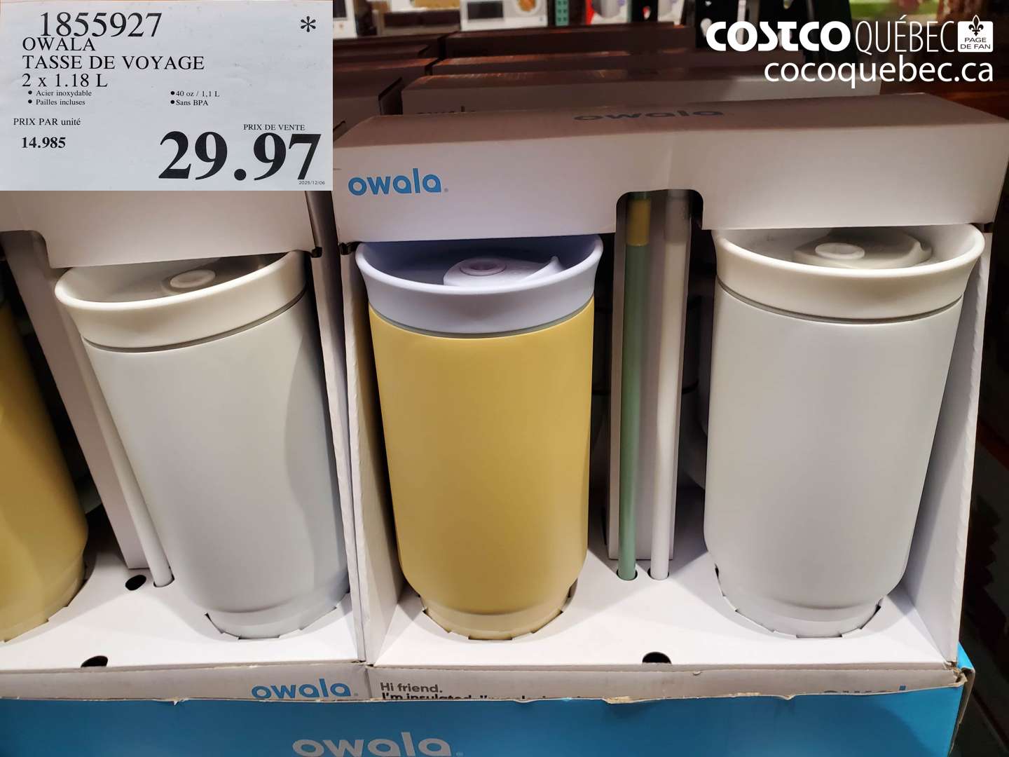 1855927 OWALA TASSE DE VOYAGE 2 x 1.18 L $29.97