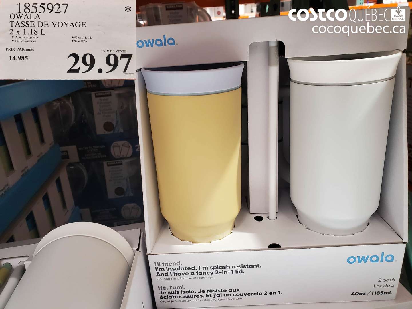 1855927 OWALA TASSE DE VOYAGE 2 x 1.18 L $29.97