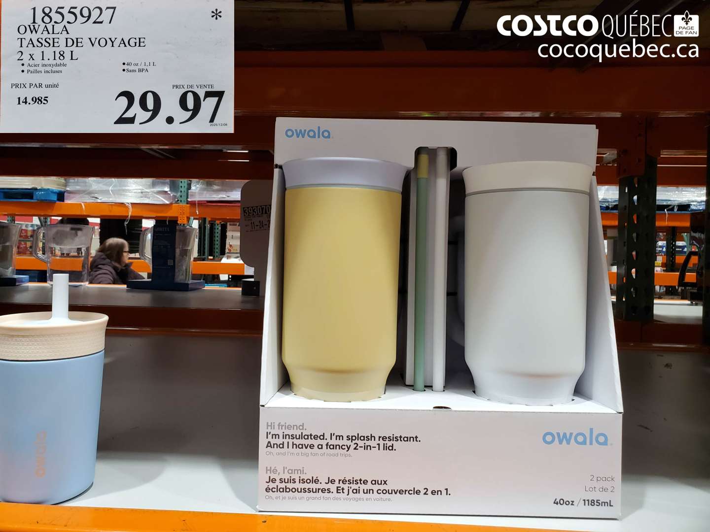 1855927 OWALA TASSE DE VOYAGE 2 x 1.18 L $29.97