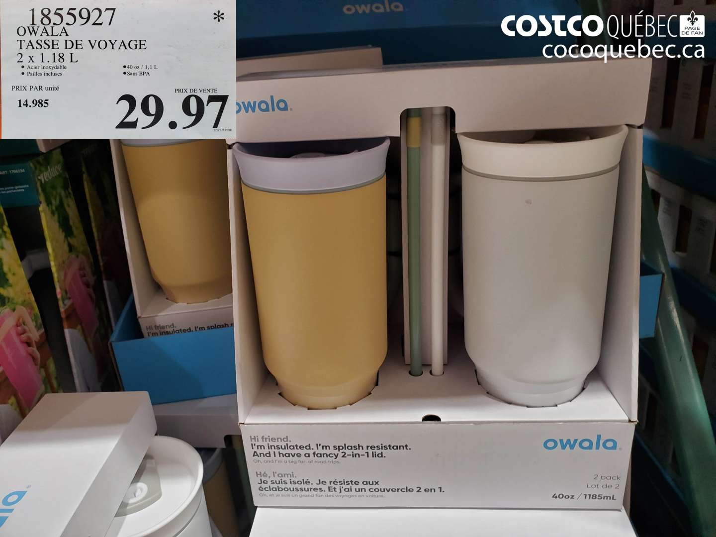 1855927 OWALA TASSE DE VOYAGE 2 x 1.18 L $29.97