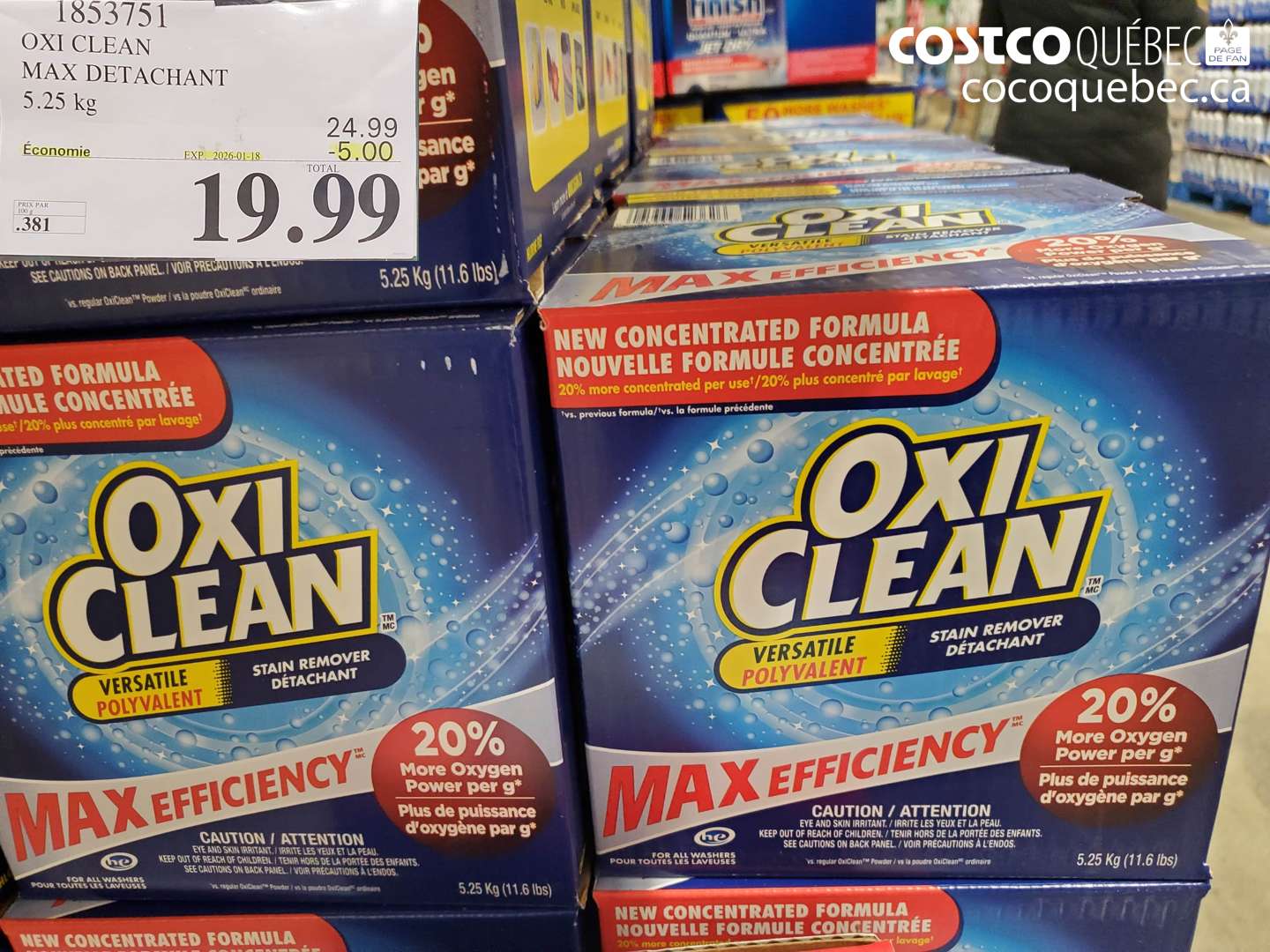 1853751 OXI CLEAN MAX DETACHANT 5.25 kg ($5.00 INSTANT SAVINGS EXPIRES ON 2026-01-18) $19.99