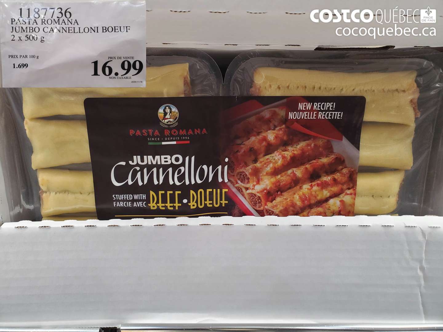 1187736 PASTA ROMANA JUMBO CANNELLONI BOEUF $16.99