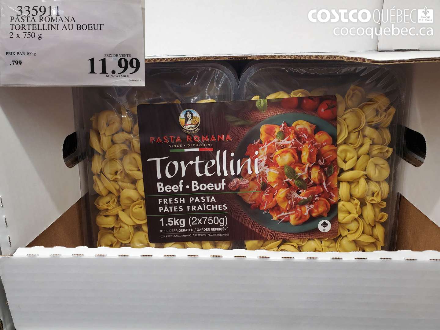 335911 PASTA ROMANA TORTELLINI AU BOEUF 2 x 750 g $11.99