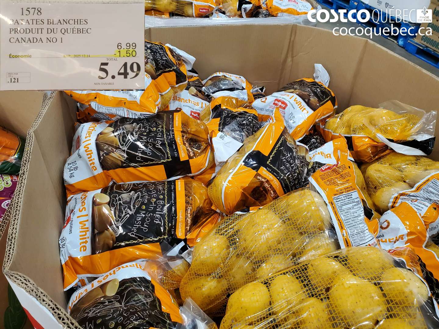 1578 PATATES BLANCHES PRODUIT DU CANADA CANADA NO 1 ($1.50 INSTANT SAVINGS EXPIRES ON 2025-12-14) $5.49