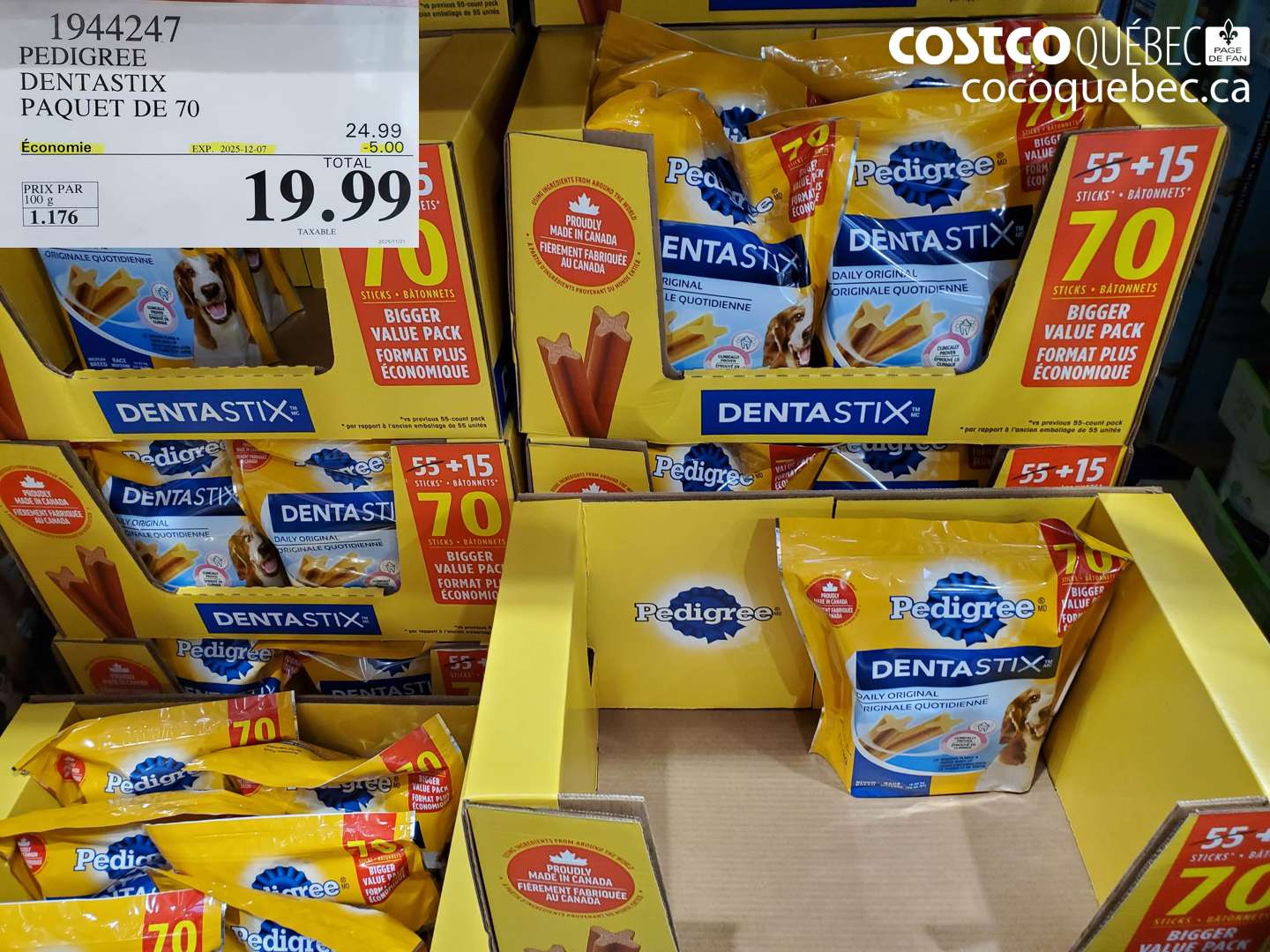 1944247 PEDIGREE DENTASTIX PAQUET DE 70  ($5.00 INSTANT SAVINGS EXPIRES ON 2025-12-07) $19.99