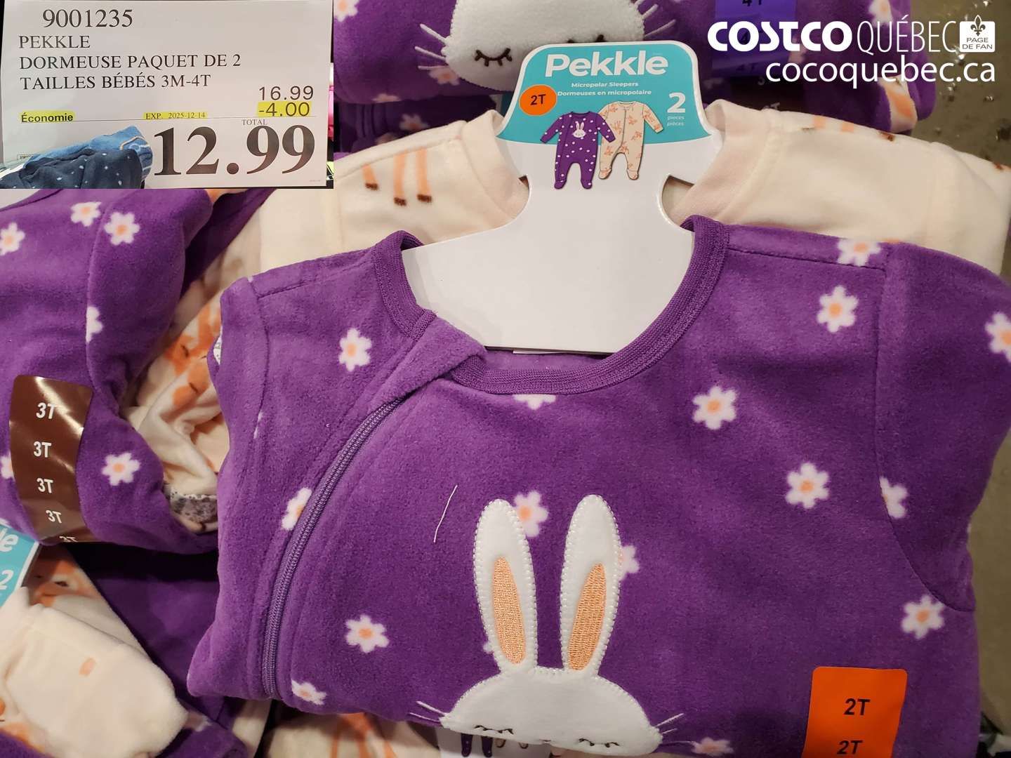 9001235 PEKKLE DORMEUSE PAQUET DE 2 TAILLES BÉBÉS 3M-4T (EXPIRES ON 2025-12-14) $12.99