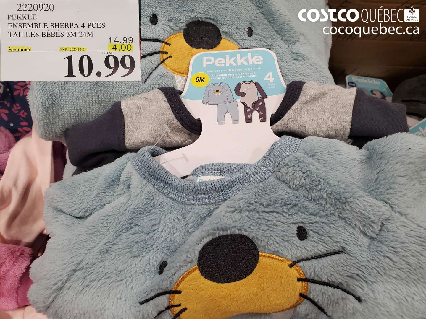 2220920 PEKKLE ENSEMBLE SHERPA 4 PCES TAILLES BÉBÉS 3M-24M ($4.00 INSTANT SAVINGS EXPIRES ON 2025-12-21) $10.99