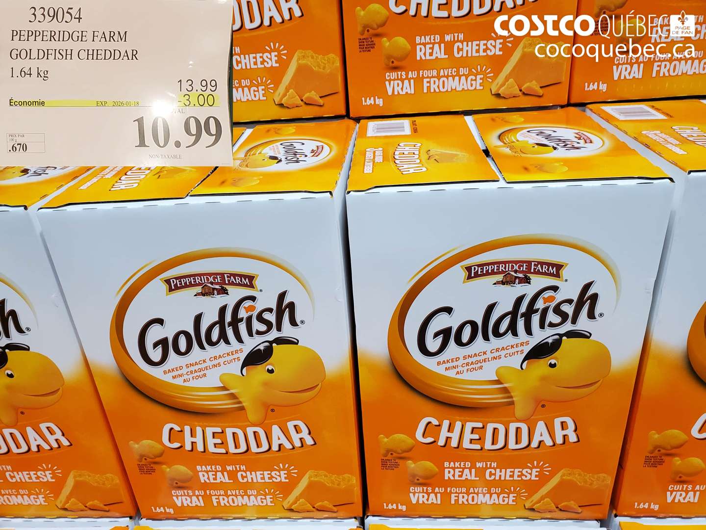 339054 PEPPERIDGE FARM GOLDFISH CHEDDAR 1.64 kg ($3.00 INSTANT SAVINGS EXPIRES ON 2026-01-18) $10.99
