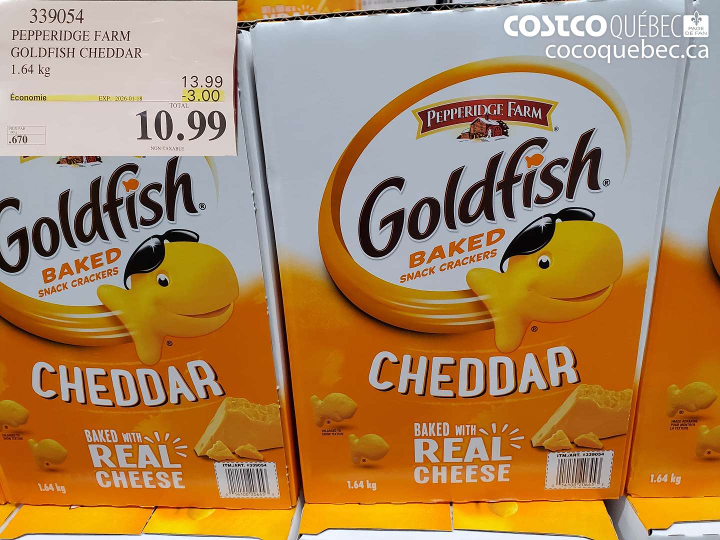 339054 PEPPERIDGE FARM GOLDFISH CHEDDAR 1.64 kg ($3.00 INSTANT SAVINGS EXPIRES ON 2026-01-18) $10.99