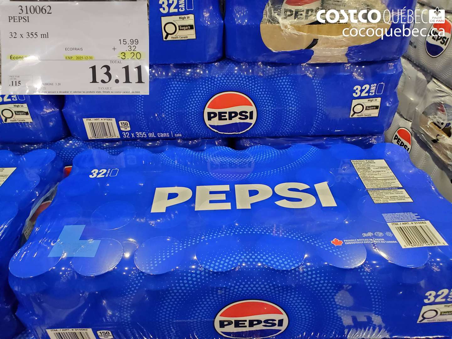 310062 PEPSI 32 x 355 ml ($3.20 INSTANT SAVINGS EXPIRES ON 2025-12-31) $13.11