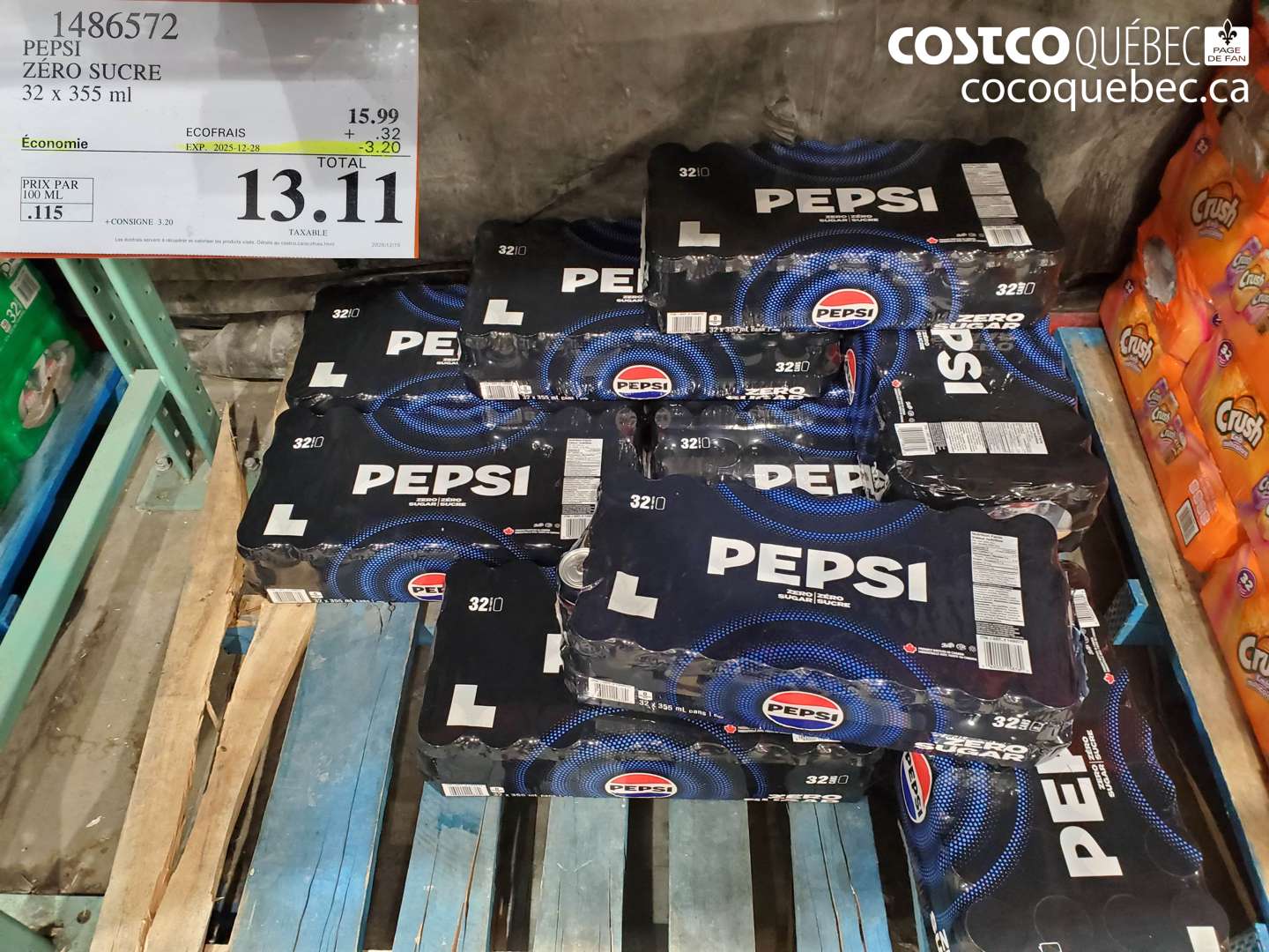 1486572 PEPSI ZÉRO SUCRE 32 x 355 ml ($3.20 INSTANT SAVINGS EXPIRES ON 2025-12-28) $13.11