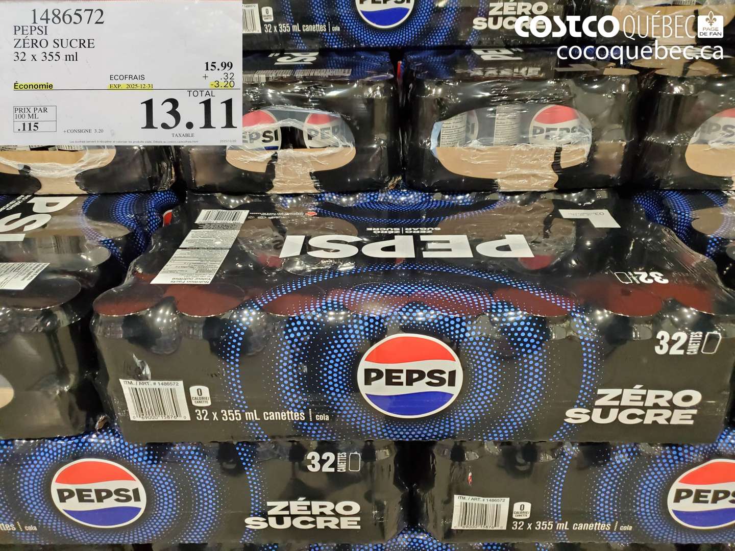 1486572 PEPSI ZÉRO SUCRE 32 x 355 ml ($3.20 INSTANT SAVINGS EXPIRES ON 2025-12-31) $13.11