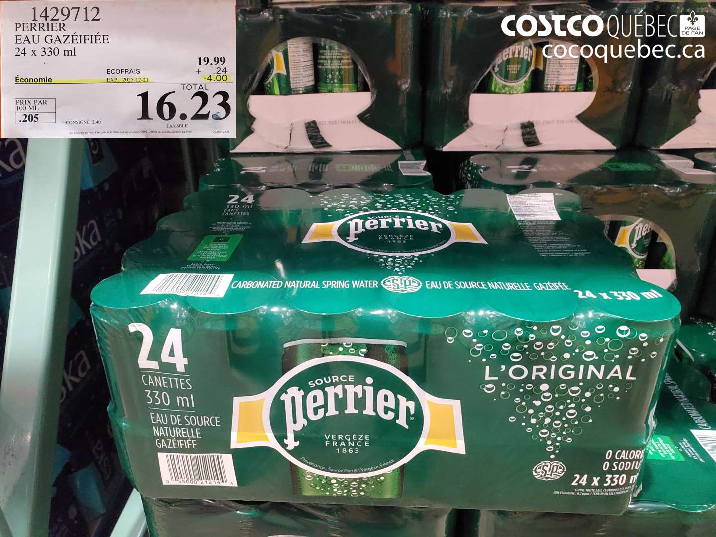 1429712 PERRIER EAU GAZÉIFIÉE 24 x 330 ml (EXPIRES ON 2025-12-21) $16.23