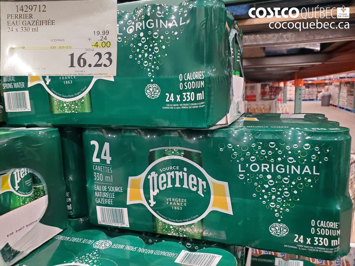 1429712 PERRIER EAU GAZEIFIEE 24 x 330 ml  ($4.00 INSTANT SAVINGS EXPIRES ON 2025-12-21) $16.23