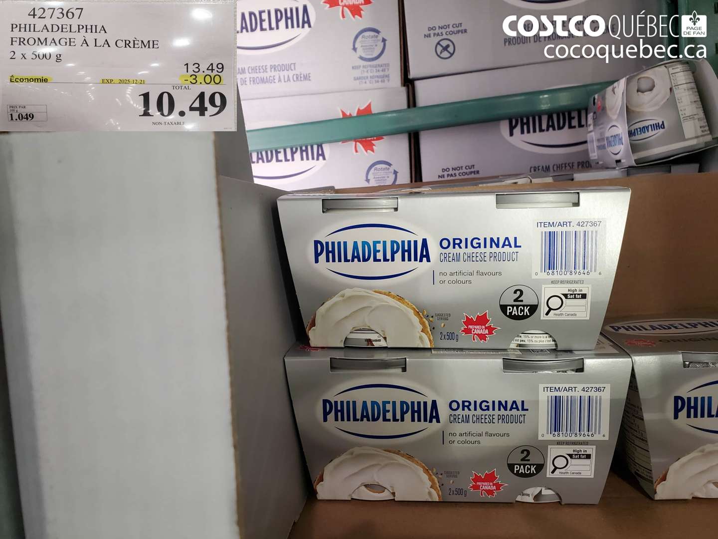 427367 PHILADELPHIA FROMAGE À LA CRÈME 2 x 500 g (EXPIRES ON 2025-12-21) $10.49