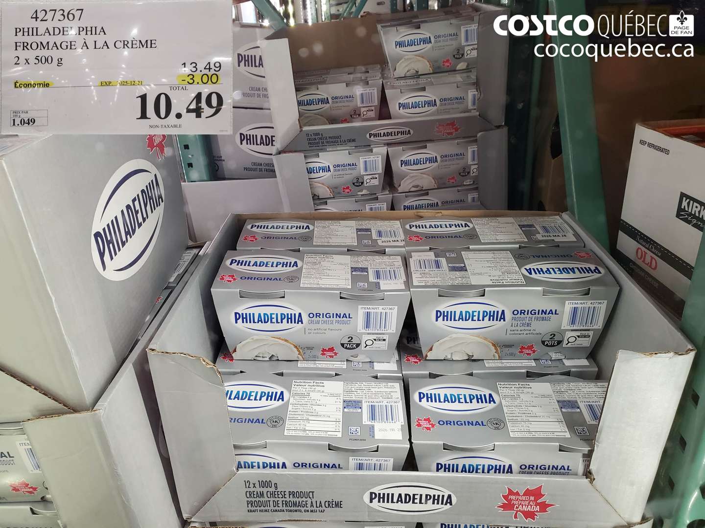 427367 PHILADELPHIA FROMAGE À LA CRÈME 2 x 500 g ($3.00 INSTANT SAVINGS EXPIRES ON 2025-12-21) $10.49