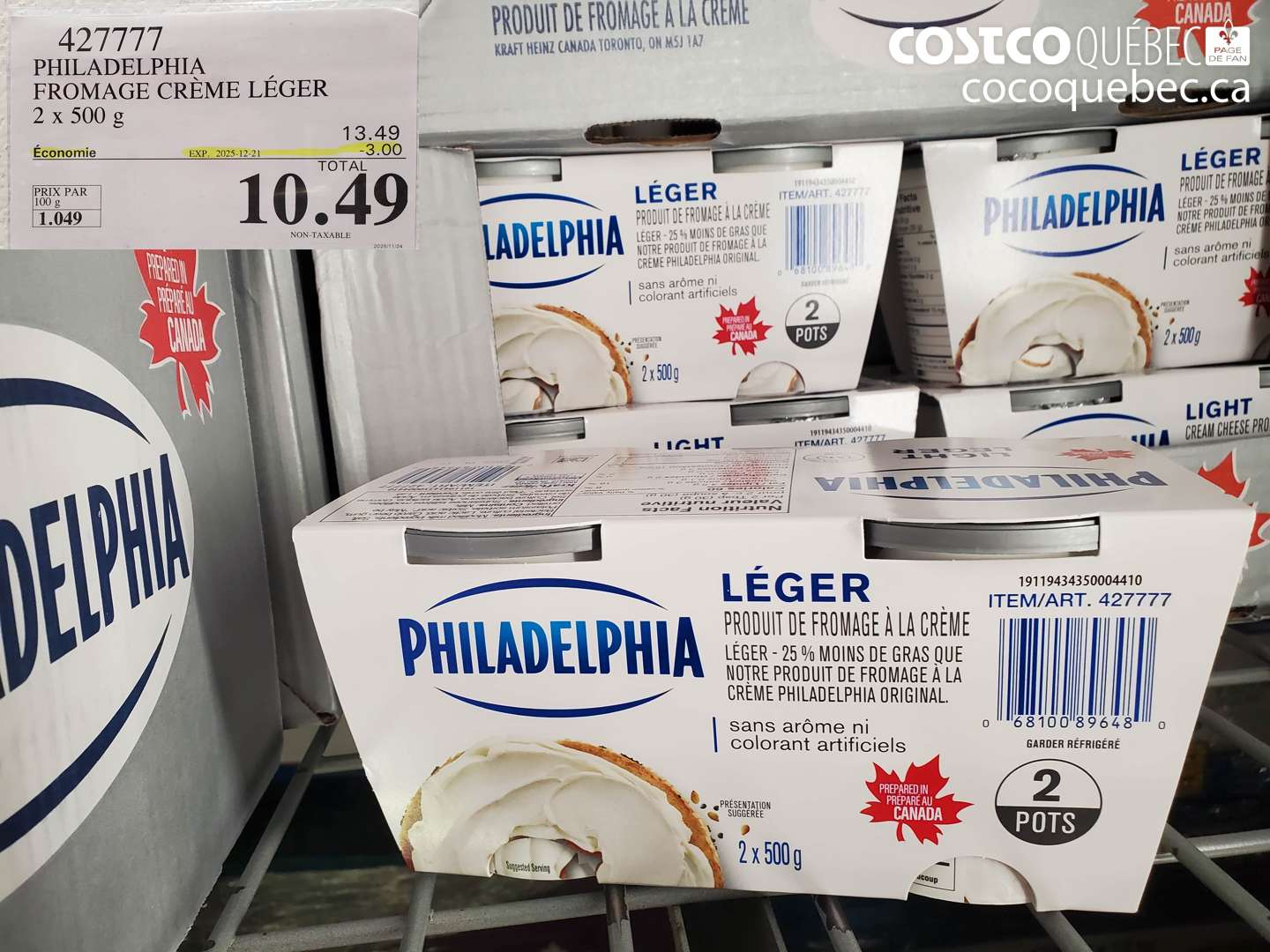 427777 PHILADELPHIA FROMAGE CREME LEGER 2 x 500 g  ($3.00 INSTANT SAVINGS EXPIRES ON 2025-12-21) $10.49