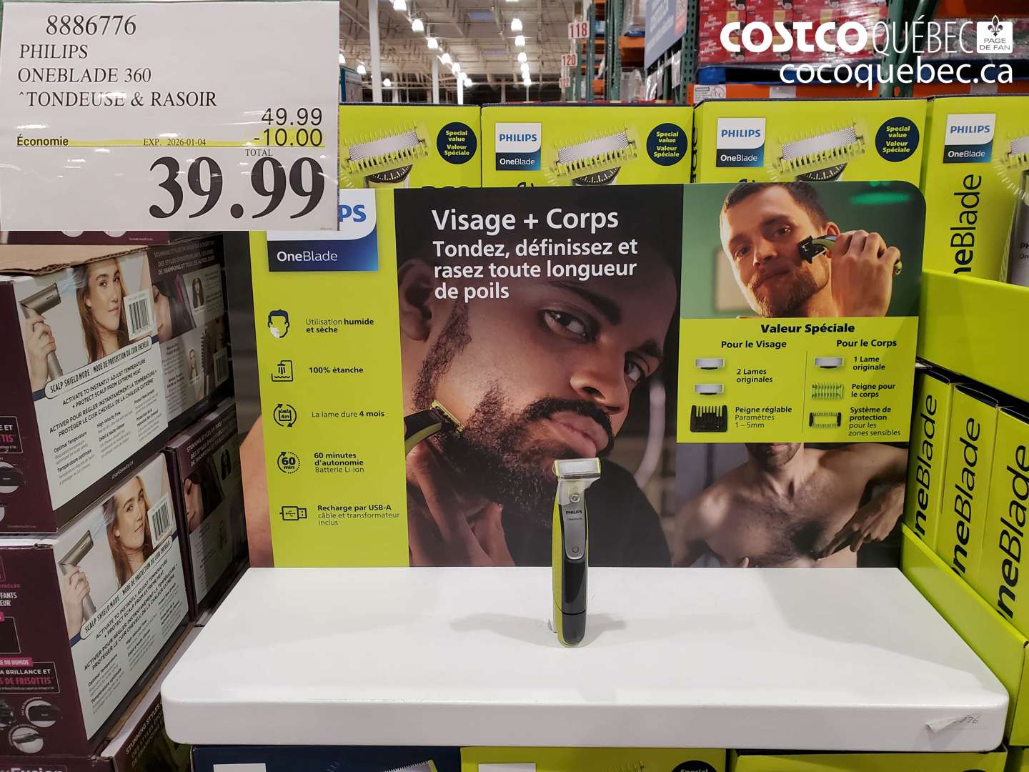 8886776 PHILIPS ONEBLADE 360 TONDEUSE & RASOIR ($10.00 INSTANT SAVINGS EXPIRES ON 2026-01-04) $39.99