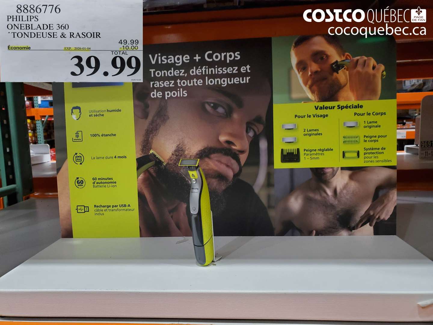 8886776 PHILIPS ONEBLADE 360 TONDEUSE & RASOIR ($10.00 INSTANT SAVINGS EXPIRES ON 2026-01-04) $39.99