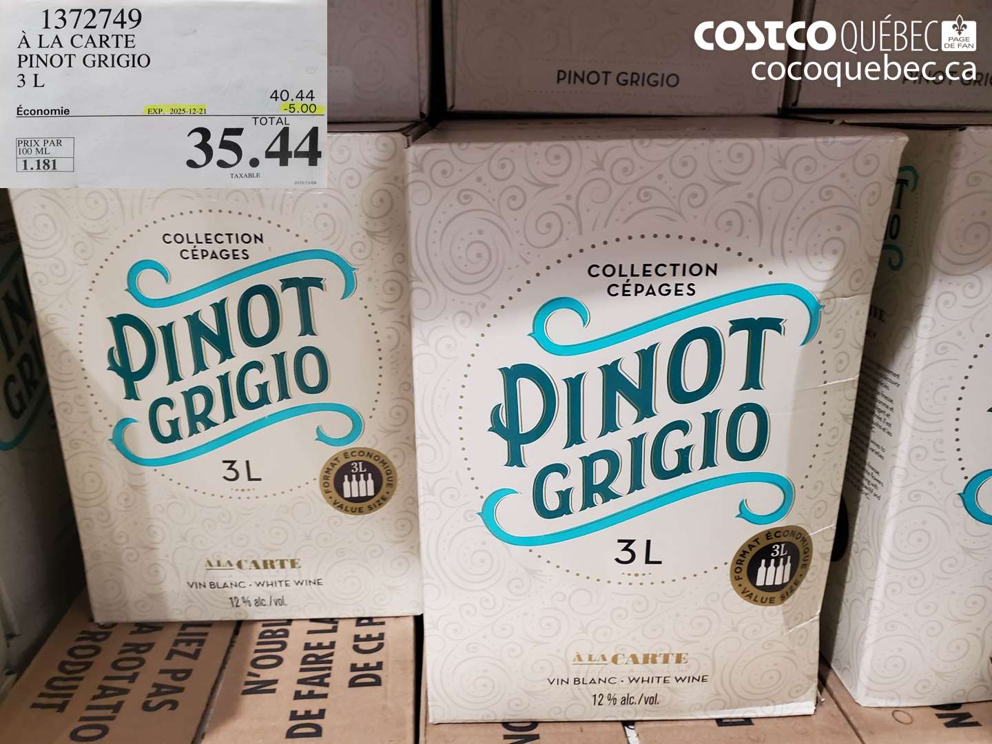 1372749 PINOT GRIGIO 3 L (EXPIRES ON 2025-12-21) $35.44