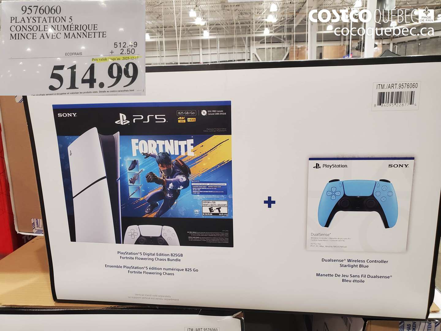 9576060 PLAYSTATION 5 CONSOLE NUMERIQUE MINCE AVEC MANNETTE (EXPIRES ON 2025-12-17) $514.49