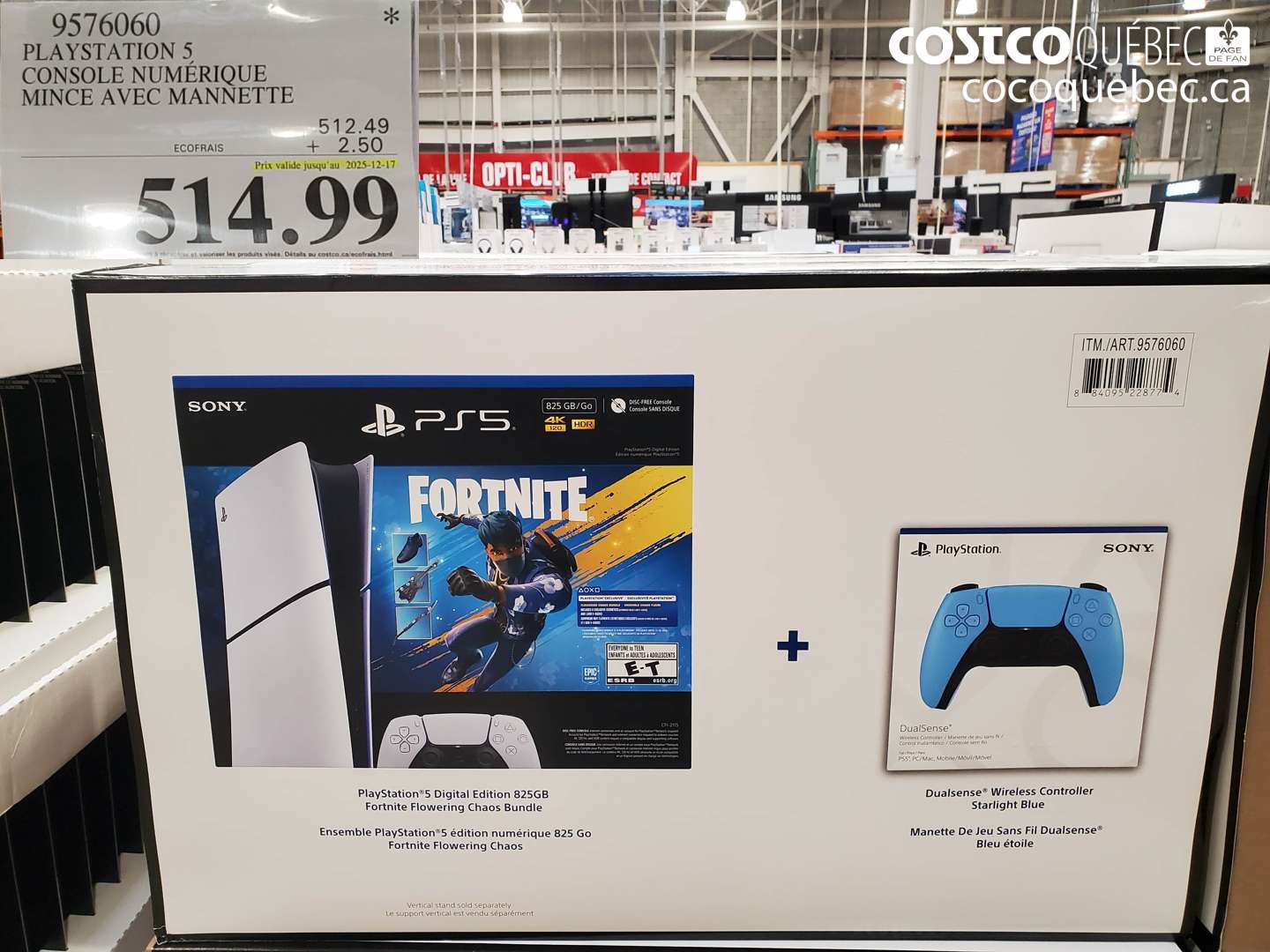 9576060 PLAYSTATION 5 CONSOLE NUMERIQUE MINCE AVEC MANNETTE (EXPIRES ON 2025-12-17) $514.49