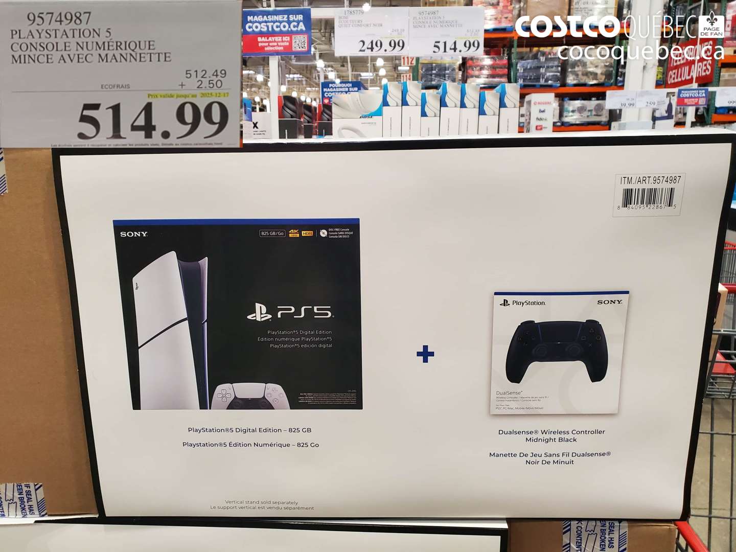 9574987 PLAYSTATION 5 CONSOLE NUMERIQUE MINCE AVEC MANNETTE (EXPIRES ON 2025-12-17) $512.49