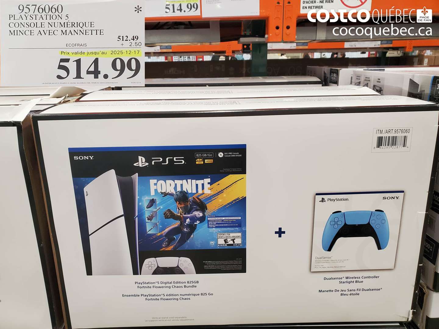 9576060 PLAYSTATION 5 CONSOLE NUMERIQUE MINCE AVEC MANNETTE (EXPIRES ON 2025-12-17) $514.49