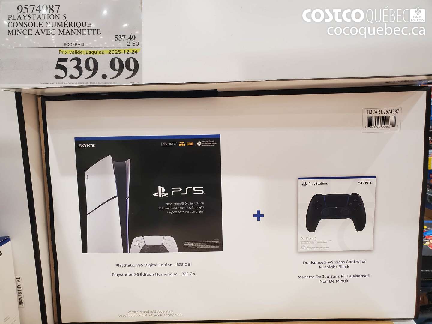 9574987 PLAYSTATION 5 CONSOLE NUMÉRIQUE MINCE AVEC MANNETTE (EXPIRES ON 2025-12-24) $539.99