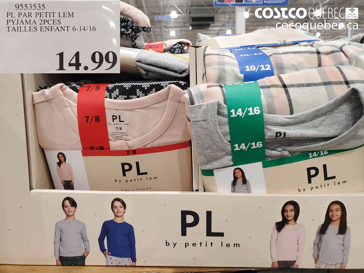 9553535 PL PAR PETIT LEM PYJAMA 2PCS TAILLES ENFANT 6-14/16 $14.99