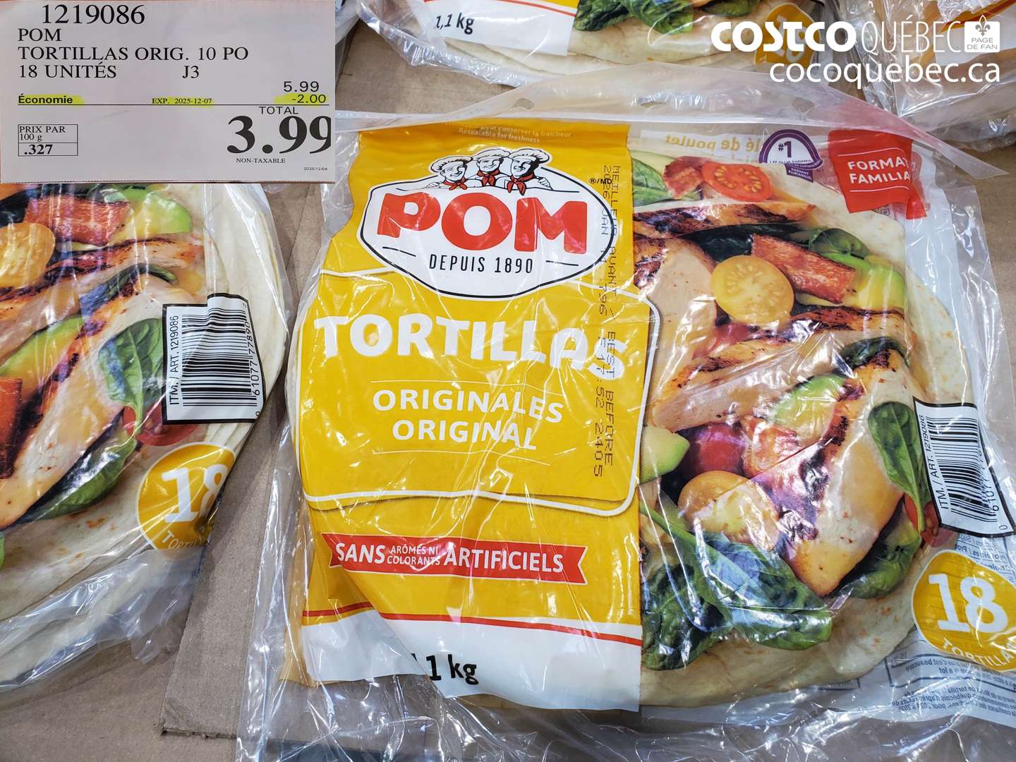 1219086 POM TORTILLAS ORIG. 10 PO 18 UNITÉS ($2.00 INSTANT SAVINGS EXPIRES ON 2025-12-07) $3.99